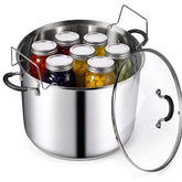 Cook N Home front view of 20 quart stainless stockpot and lid, durable cooking
