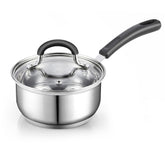 Cook N Home saucepan front view showing sleek mirror finish and lid, durable and stylish