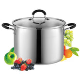 Cook N Home front view of stock pot showing polished finish and capacity benefits