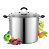 Cook N Home front view of 12 quart pot showing polished finish and lid, durable performance