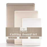 COOK WITH COLOR front view of three-piece brown XL cutting board set showing sizes and finish
