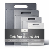 COOK WITH COLOR front view of four gray boards showing sizes and organized look