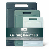 COOK WITH COLOR front view of teal cutting board set showing sizes and finish