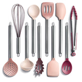 COOK WITH COLOR front view of 10-piece rose set showing all utensils and tidy organization