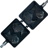 COOKKING front view of double taiyaki pan showing fish-shaped cavities and nonstick surface
