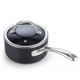 Cooks Standard front view of 1‑quart saucepan showing compact design and lid for easy storage
