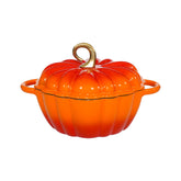 COOKWIN pumpkin Dutch oven front view showing orange enamel and shape, decorative and practical