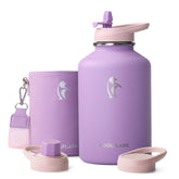 Coolflask front view showing bottle and PU leather sleeve, durable and stylish