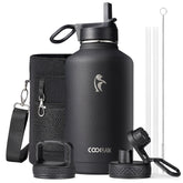 Coolflask front view showing 64oz bottle and labels for durable use