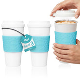 Copco front view of azure blue mug showing sleek shape and capacity