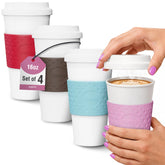Copco Acadia front view showing four colored mugs and easy identification benefit
