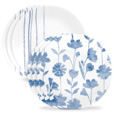 Corelle front view of Botanical Stripes 8.5-inch plate shows coastal design and durable look