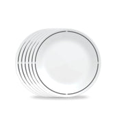 Corelle Brasserie front view showing six 8.5-inch plates and bistro rim — durable serving set
