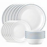 Corelle Caspian front view showing full 18-piece set and packaging, easy setup