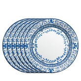 Corelle Portofino front view showing full plate and blue tile pattern benefit: elegant table focal point