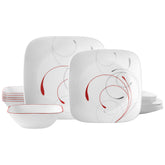 Corelle Splendor front packaging showcasing the full 18-piece set and design benefit