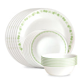 Corelle spring blossom green front view showing complete set and modern styling benefit