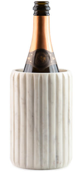 Cork & Mill front view of marble wine chiller showing elegant tapered design and grooves for stylish display