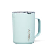 Corkcicle powder blue mug front view showing sleek shape and durable finish for stylish sipping