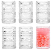 cosnou hobnail set front view showing six glasses and packaging for gifting