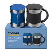 Cosori front view of two 17 oz mugs showing lids and colors for gifting benefit
