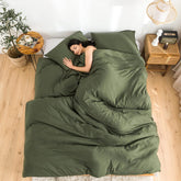 COTTEBED front view of dark olive comforter set showing neat fold and color