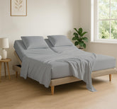 Cottingon front packaging of light grey sheet set showing contents and benefit