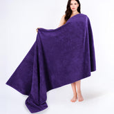 Cotton Paradise front view purple bath sheet highlighting size and comfort