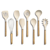 Country Kitchen front view of khaki 8-piece utensil set showing full kit and packaging, neat storage