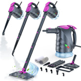 CozyCub front view of steam mop showing controls and design benefit fast cleaning