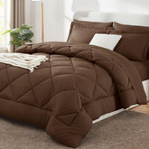 CozyLux front view of full king comforter showing brown color and neat drape for polished beds