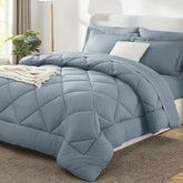 CozyLux comforter front view showcasing dusty blue color and smooth finish