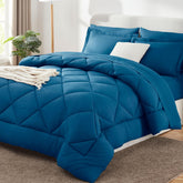 CozyLux king comforter front view showing teal color and neat finish benefits bedroom style
