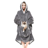 Cozystar front view worn with pet showing secure cozy pocket benefit