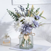 COZZI CODI front view of blue silk flowers in glass vase showing immediate decor benefit