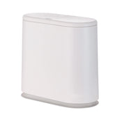 Cq acrylic front view of slim white trash can shows neat covered design benefit