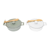 Creative Co-Op front view of lidded brie bakers showing farmhouse colors and serving readiness