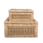 Creative Co-Op front view of both woven display boxes showing natural finish and glass tops