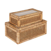 Creative Co-Op front view of both rattan display boxes showing natural finish and organized look