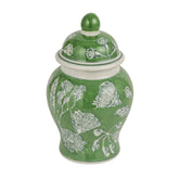 Creative Co-Op front view of green and white ginger jar showing shape and shine