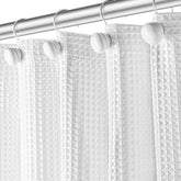 Creative Scents front view of white waffle shower curtain adds hotel-style polish