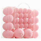 CristBest front view of pink velvet ornament set showing elegant package and color