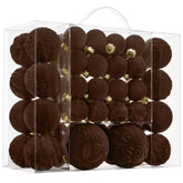 CristBest front view of box with 46 velvet brown ornaments, highlights set completeness
