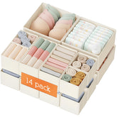 Criusia front pack in beige showing complete 14-piece set and tidy storage benefit