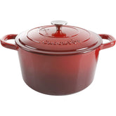 Crock-Pot front view showing scarlet finish and lid, attractive table-ready look