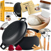 Crovora cast iron Dutch oven front view shows durable cooking surface benefit