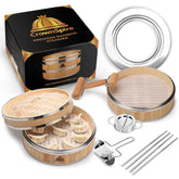 CrownSpire front view of bamboo steamer set showing complete kit benefits