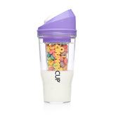 CRUNCHCUP front view showing purple two-chamber cup for portable convenience