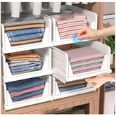 CTSNSLH front view of six white folding closet organizers showing neat storage benefit