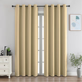 CUCRAF beige blackout curtains front view showing full-length coverage and privacy